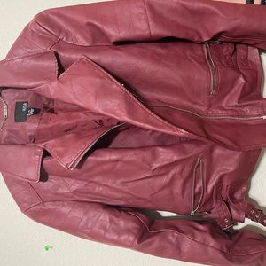 Burgundy moto faux leather jacket